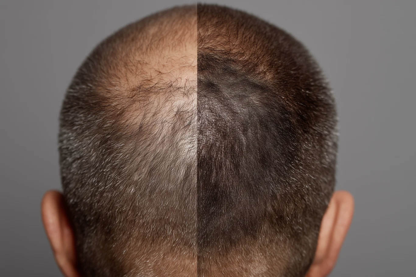 Close up view of man scalp showing micropigmentation Scalp Micropigmentation Procedure Creating Hair Density Illusion