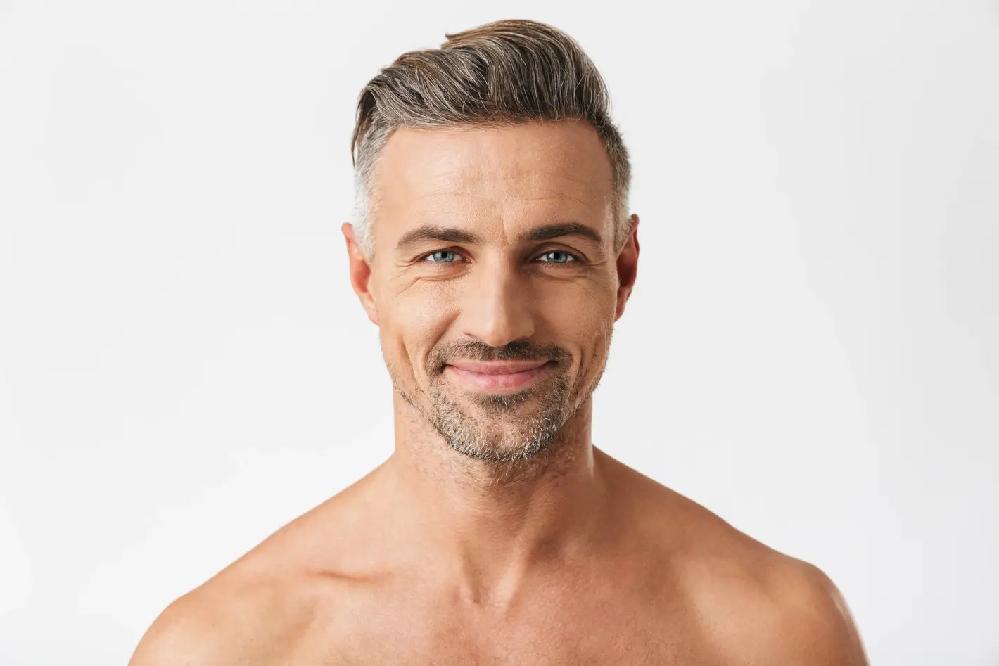 Closeup portrait of european half naked man